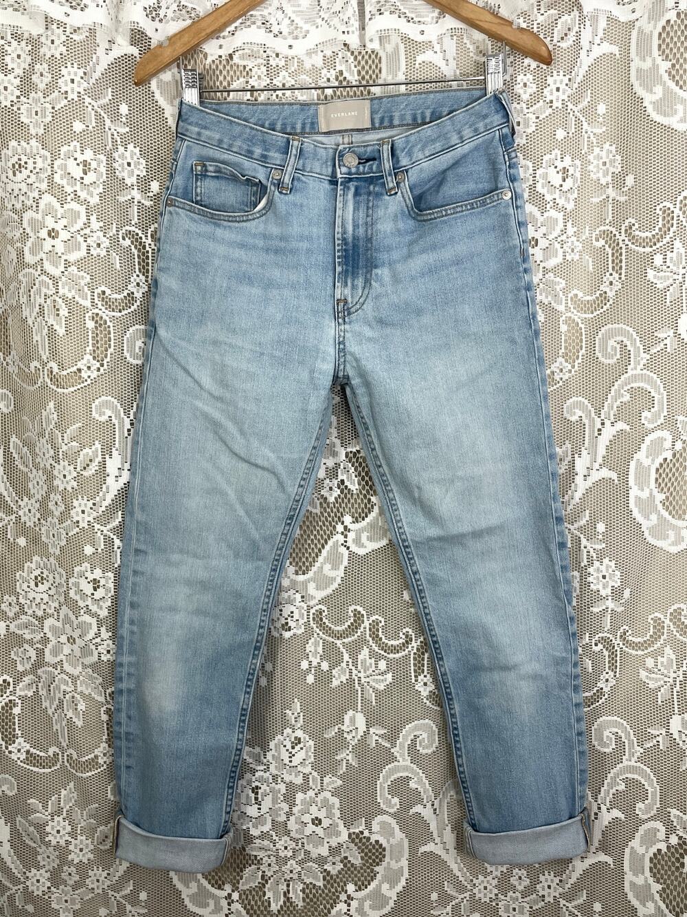 Everlane Boyfriend Jeans Blue Light Wash Roll Hem Women Size 25 Regular